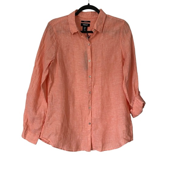 Jones New York Tops - Jones &‎ Co New York 100% Linen Button Up Coral Collar Shirt Size Medium NWT